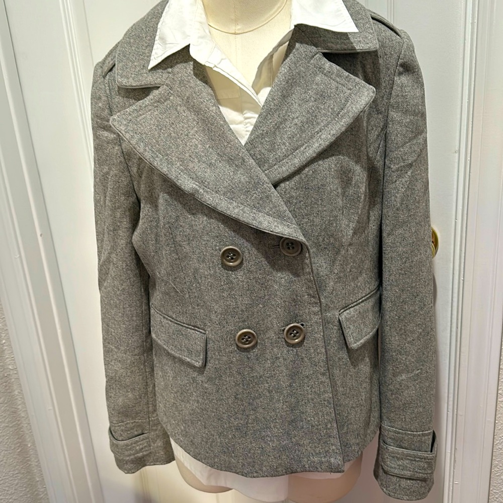 Halogen Gray Wool Blend Pea Coat Jacket ~ Size M